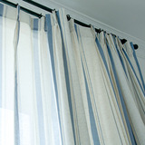 呈开*蓝色条纹棉麻窗帘布客厅卧室飘窗地中海美式乡村成品科西嘉