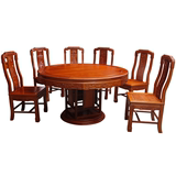 2016新货圆形复古餐桌椅组合实木菠萝格木饭桌椅中式家具圆桌