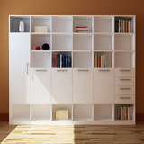 板式大书柜带门书架简约现代自由组合白色烤漆带抽屉宜家书房家具