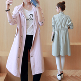 2016秋季新品女款长袖单排扣收腰立领气质纯色中长款风衣外套