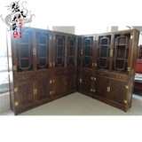 中式实木书柜书架自由组合雕花带门书房办公家具明清仿古典核桃木