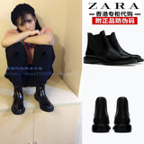 ZARA女鞋正品代购2015新款女靴漆皮圆头平跟短靴平底马丁靴子7179