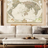 超大复古中国地图世界地图英文版无框画客厅办公装饰画海报壁画芯
