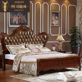 阿司趣林欧式双人床1.8米婚床新古典全实木美式头层牛皮床奢华