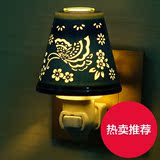 AIKEJA/艾可家创意床头插座插电香薰精雕陶瓷夜灯带光源热卖包邮
