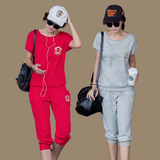 韩国休闲运动套装女夏跑步纯色薄款大码胖mm显瘦两件套卫衣套装女