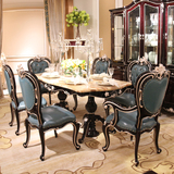 欧式餐桌 实木大理石餐桌组合 1.8米长方形圆角餐桌 新古典吃饭桌