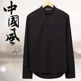 中国风男士唐装外套中式青年棉麻上衣男春季立领衬衫大码长袖汉服