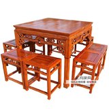 圆餐桌饭桌明清中式仿古典黄红花梨鸡翅紫檀实木家具八仙桌长方凳