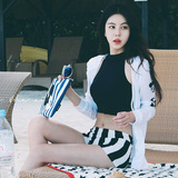 韩国复古高领少女系保守女泳衣小胸钢托聚拢平角分体比基尼游泳装