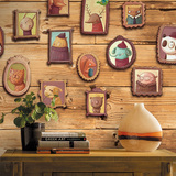 儿童房卧室背景墙壁纸 手绘卡通墙纸 无缝大型壁画动物肖像相框
