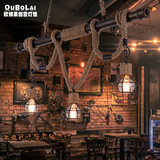 创意铁艺水管工业loft麻绳灯饰酒吧餐厅客厅咖啡艺术复古北欧吊灯