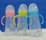 正品香港大耳朵全硅胶奶瓶新生儿宽口径带手柄自动吸管婴儿抗菌