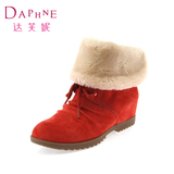 Daphne/达芙妮女鞋 冬季加绒女靴 内增高防水台短靴