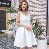 泰国潮牌2016夏白色亮面性感前后V领收腰显瘦修身蓬蓬礼服连衣裙