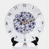 钟表创意客厅静音12寸时钟座钟仿青花陶瓷钟挂钟座钟两用礼物 蓝?