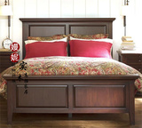 美式乡村柚木色实木床1.8米方床 欧式布艺床双人床婚床定做