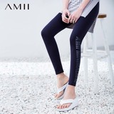 Amii[极简主义]2016春装夏秋新品修身黑色外穿显瘦印花打底裤女士