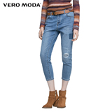 VeroModa2016秋冬新品补丁做旧设计女士纯棉七分牛仔裤|31636I005