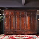 卧室家具 100%全实木 欧式组合衣柜 简美式带抽屉6门储物衣橱整体