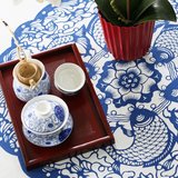 帛彩堂 中式纯棉帆布印花餐桌布 布艺茶几布台布多规格盖布鱼戏莲