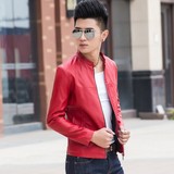 秋装立领青年韩版修身短款小码皮衣男式机车皮夹克PU皮衣红外套潮