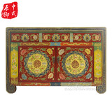 中式混搭明清古典家具西藏鞋柜实木餐边柜彩绘玄关柜三抽两门家具