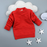 儿童女童毛衣加厚加绒中童冬季针织衫纯色打底线衣保暖红色线衣潮