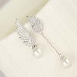 520礼物 气质不对称翅膀925纯银耳钉钻女日韩国版银耳饰珍珠耳环