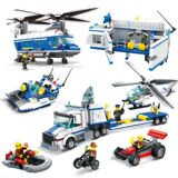 乐高式小颗粒益智积木军事系列警察局汽车直升机儿童男孩拼装玩具