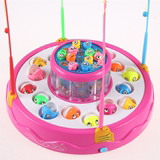 儿童大号车轮电动钓鱼玩具磁性钓鱼双层旋转音乐1-3岁2小猫钓鱼