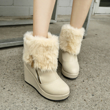 切尔西靴新款2015韩版冬季保暖靴坡跟短筒毛毛鞋女靴子侧拉链短靴