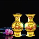 佛教用品批发佛堂用品佛供用品唐彩黄陶瓷描金莲花瓶 佛具供花瓶