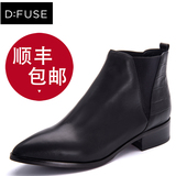 D：Fuse/迪芙斯2015秋冬新款牛皮尖头中跟潮酷短靴女鞋DF54115038