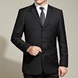 中年工作宽松西服套装商务正装黑色三粒单排扣西装大码职业男套装