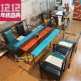 美式实木单双人沙发椅复古做旧沙发 茶几 酒吧/咖啡厅卡座 沙发椅