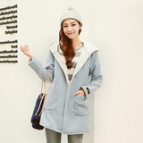 外贸原单 冬季女装韩国品牌呢子大衣 中长款加厚连帽法兰绒外套女