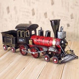 怀旧蒸汽火车头模型 复古创意摆件 手工实用礼物 铁艺家居装饰品