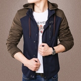 长袖色丁布修身外套韩版男士男装新款外穿才子青春活力色块夹克