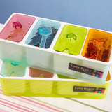 乐彼创意厨房水晶四格带盖带勺子调味盒可拆式塑料调料盒套装包邮