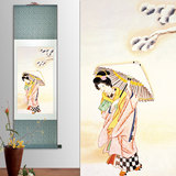 丝绸国画日本仕女图日式装修挂画书房客厅茶楼条幅卷轴人物装饰画