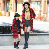 2015冬季加厚新款韩版千鸟格子大衣 女童潮流呢子外套 母女亲子装