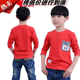 男童长袖T恤春秋季春装圆领儿童打底衫上衣红色纯棉潮小中大吸汗