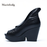Marisfrolg玛丝菲尔 典雅坡跟鱼嘴鞋真皮鞋 专柜正品秋季新女鞋