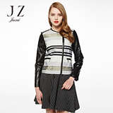 JZ玖姿女装 专柜高端2016春款 时尚涂层率性拉链条纹波纹外套