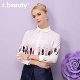 r．beauty新款秋季女装韩版卡通印花上衣长袖打底白衬衫r15C8089