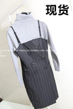 :AM FW14 冬季OL维多利亚风格西装竖条纹双排扣吊带连身裙现货