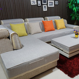 实木布艺沙发坐垫套纯色灰色亚麻沙发垫床笠式全包定做现代四季款