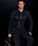 H&M HM德国代购 BALMAIN 巴尔曼 限量 男式黑色拼皮拉链外套