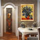 手绘竖版油画梵高床头餐厅装饰画玄关客厅有框画 欧式名画花卉画